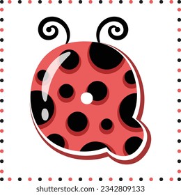 Alphabet letter Q cute ladybug theme drawing