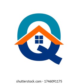 Alphabet letter q  with home logo design template illustration. This is good for business, web, and symbol