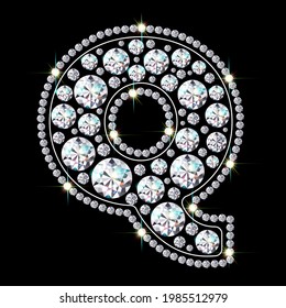 Alphabet letter Q made from bright, sparkling diamonds. Jewelry font. 3d realistic style vector illustration.