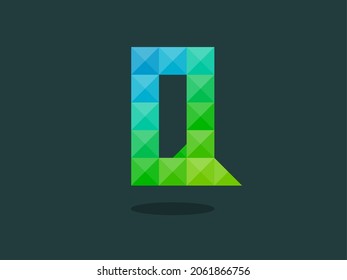Alphabet letter Q with perfect combination of bright blue-green colors. Good for print, t-shirt design, logo, etc. Vector illustrations.