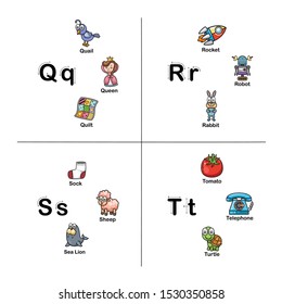 Alphabet Letter Q-R-S-T vector illustration