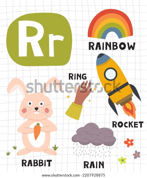 Alphabet Letter R Cute Object Animal Stock Vector (Royalty Free ...