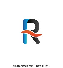 Alphabet letter r initial letter with orange wave logo icon template