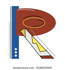 Alphabet letter R in Kandinsky style for your design, vector image. Color combination classic triad.