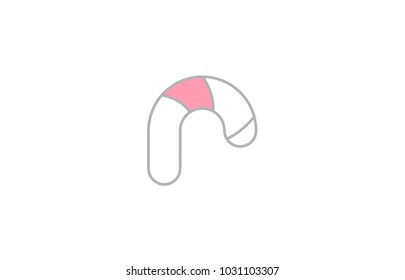 Alphabet letter r logo with grey border and pink pastel color