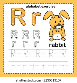 Alphabet Letter  R - Rabbit exercise with cartoon vocabulary illustration, vector