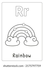 Alphabet letter R for rainbow coloring page for kids