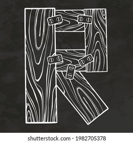 Alphabet Letter R Silhouette Hand Drawn Sketch Engraving Style Retro Vintage Vector Illustration