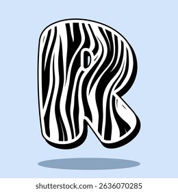 Alphabet letter R with zebra pattern