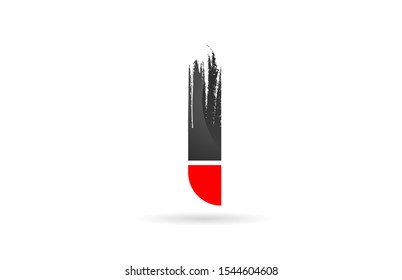 I alphabet letter red black with grunge brush pattern for company logo icon design. Usable as a logotype for corporate or business