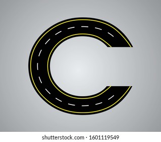  Alphabet letter road with white and yellow line markings highway letters and numbers a to z and 1 to 0 LETTER C