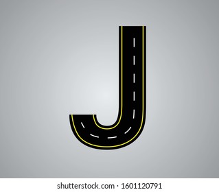  Alphabet letter road with white and yellow line markings highway letters and numbers a to z and 1 to 0 LETTER J