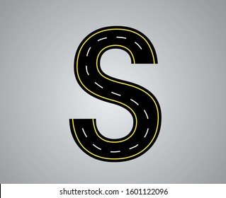  Alphabet letter road with white and yellow line markings highway letters and numbers a to z and 1 to 0 LETTER S