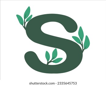 Alphabet Letter S with Botanical Leaf Illustration