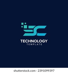Alphabet Letter SC CS Technology Logo Design Pixel Element.