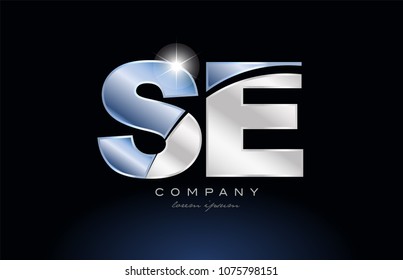 alphabet letter se s e logo design with metal blue color suitable for a company or business