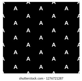 Alphabet A letter seamless black and white pattern, background
