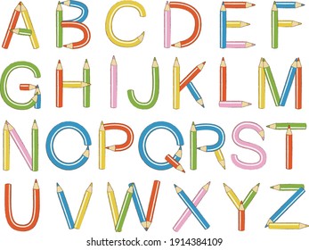 Alphabet and letter set made with colored pencils