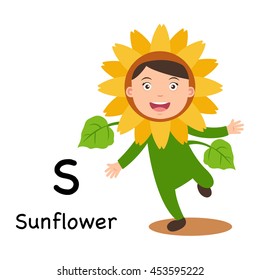 Alphabet Letter S-sunflower,vector illustration