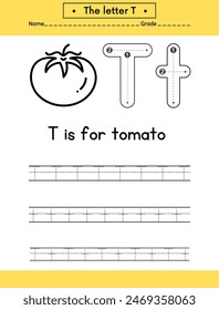 Alphabet Letter T exercise with  vocabulary illustration, vector