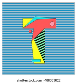 Alphabet letter T, logo. Abstract Memphis style Colorful logotype vector design template.