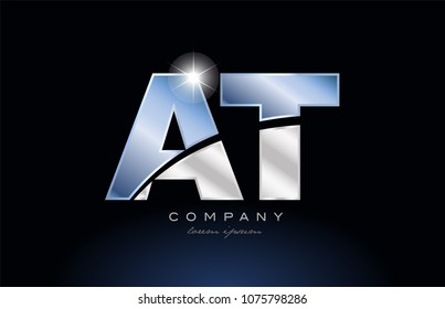 alphabet letter at a t logo design with metal blue color suitable for a company or business