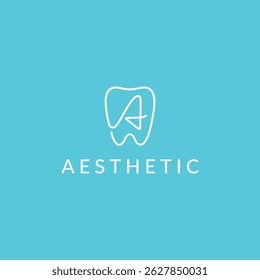 Alphabet letter A with teeth monoline logo. Aesthetic dental care clinic symbol logo icon vector illustration