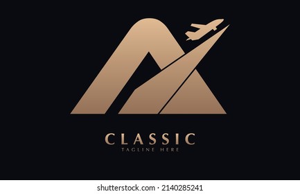 Alphabet A letter text or airplane abstract monogram vector logo template