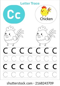 Alphabet letter tracing C for Chicken