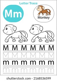 Alphabet letter tracing M for Monkey