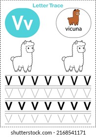 Alphabet letter tracing V for Vicuna