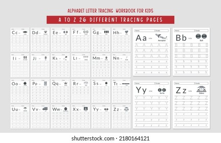Diseño interior del libro de seguimiento de letras alfabetas