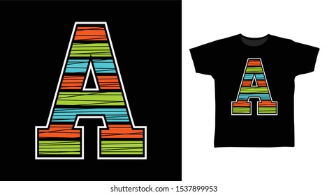 Alphabet A Letter t-shirt and apparel trendy awesome design with art shape orange, green, turquoise and white, good for T-shirt graphics, poster, print and other uses.