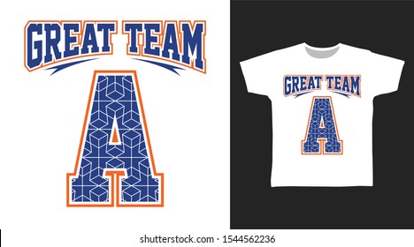 Alphabet A Letter t-shirt Team and apparel trendy awesome design with art shape, good for T-shirt graphics, poster, print and other uses.