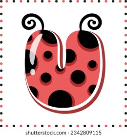 Alphabet letter U cute ladybug theme drawing