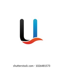 Alphabet letter u initial letter with orange wave logo icon template