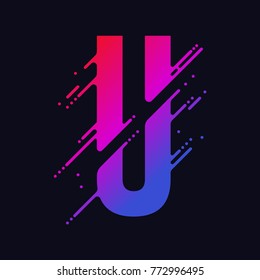 Alphabet letter U with liquid splash and drops, abstract colorful ink abc, stylized dynamic paint trail font. Vector