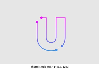 alphabet letter U logo design with colors pink and blue suitable as an icon or logotype for a technology company or business