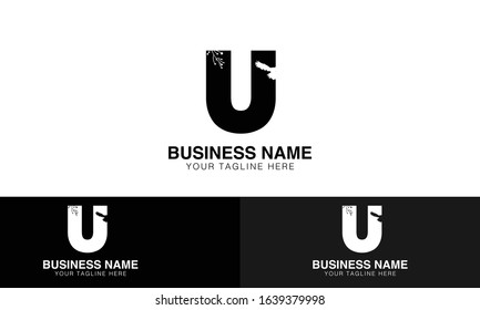 Alphabet letter U u logo vector design with three different backgrounds