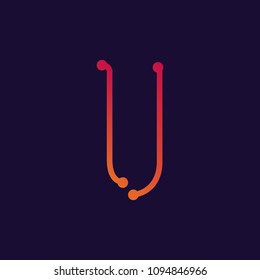 Alphabet letter U in modern geometric style, abstract colorful ink abc, stylized dynamic paint trail font. Vector