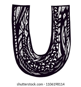 alphabet letter U. vector illustration. Hand drawn. Doodle style