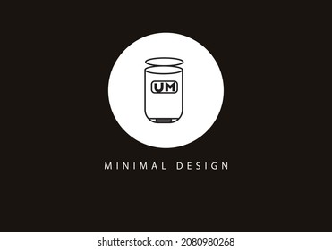 Alphabet letter UM garbage bin logo design icon art line