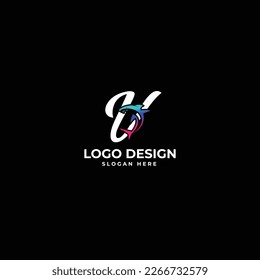 Alphabet letter V with abstract shape logo design vector 