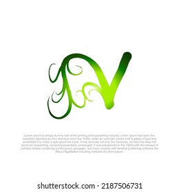 Alphabet letter V logo concept like eco tree branches. Green letter logo. Vector friendly concept. 