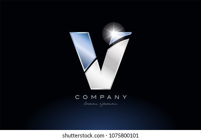 alphabet letter v logo design with metal blue color suitable for a company or business