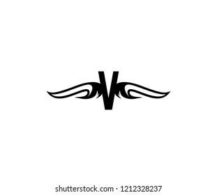 Alphabet Letter V Logotype with Monogram Wings