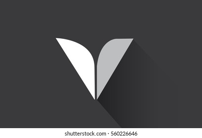 Alphabet letter V long shadow grey white vector logo icon sign design template