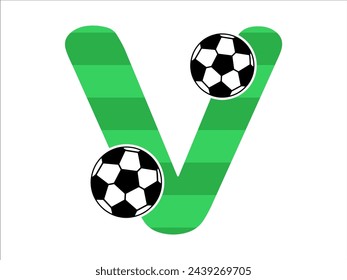 Alphabet Letter V with Soccer Ball Illustration