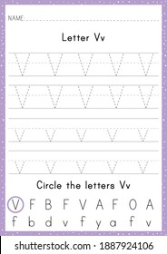 Alphabet Letter V Tracing Worksheet Activity Stock Vector (Royalty Free ...