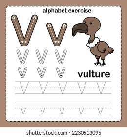 Alphabet Letter  V - Vulture exercise with cartoon vocabulary illustration, vector